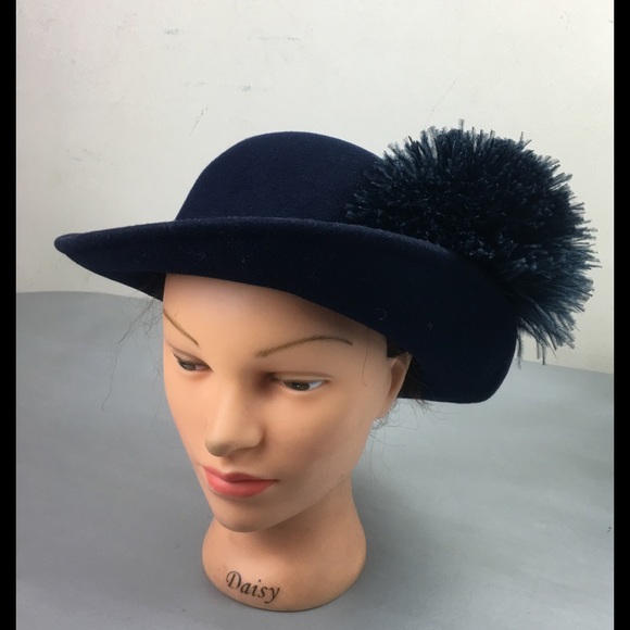 Vintage Navy roll brim wool hat ostrich feathers